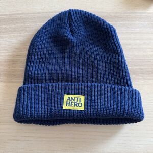 Anti Hero Skateboards Beanie Lil Black Hero Cuff - Navy/Yellow
